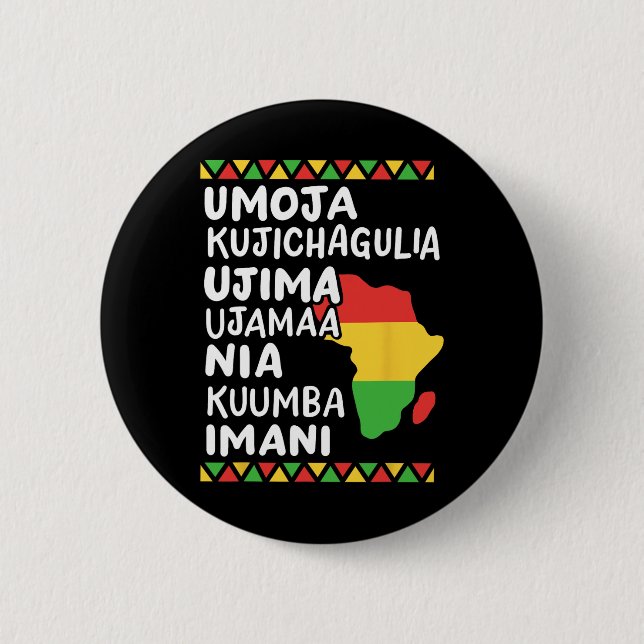 Kwanzaa Seven Principles African Map Black Pride M 2 Inch Round Button (Front)