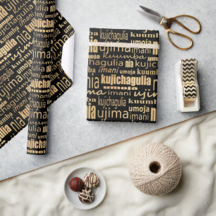 Kwanzaa Seven Principles (Black/Gold) Wrapping Paper