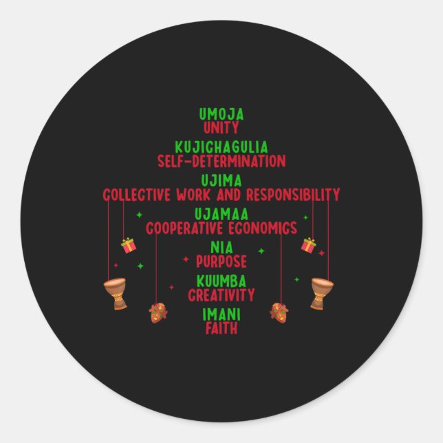 Kwanzaa Seven Principles Tree Unity Faith Graphic  Classic Round Sticker (Front)