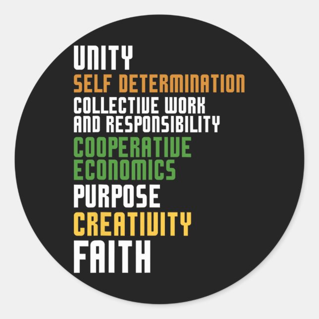 Kwanzaa Seven Principles Unity Self Determination  Classic Round Sticker (Front)