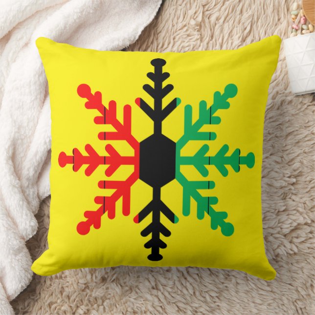Kwanzaa Snowflake Bright Red Black Green Yellow Throw Pillow (Blanket)