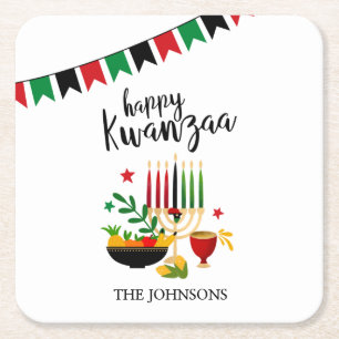 Kwanzaa Square Paper Coaster