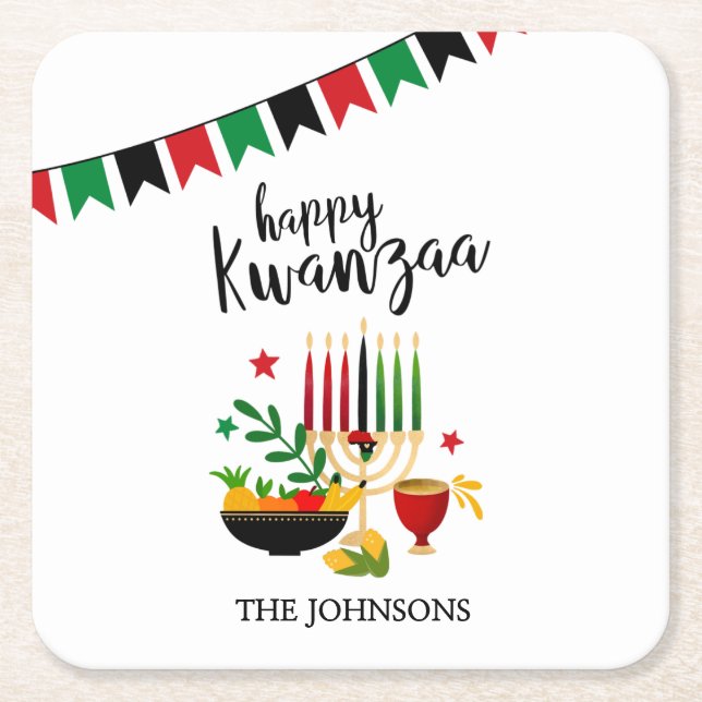 Kwanzaa Square Paper Coaster (Front)
