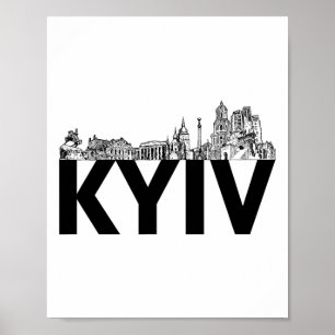 Kyiv Ukraine Europe City Skyline Silhouette Outlin Poster