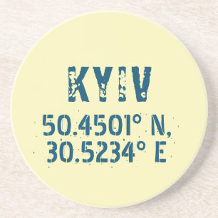 Kyiv Ukraine Latitude & Longitude Distressed Coaster