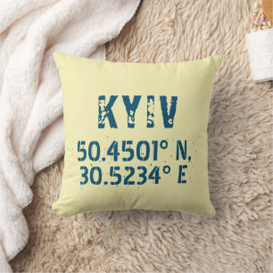 Kyiv Ukraine Latitude & Longitude Distressed  Throw Pillow