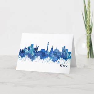 Kyiv Ukraine Skyline Blue Holiday Card