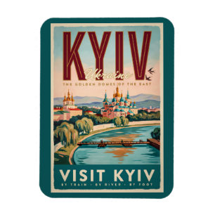 Kyiv Ukraine Skyline Illustration Travel Art Retro Magnet