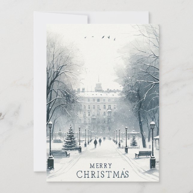 Kyiv Winter Wonderland - Minimalistic Watercolor Holiday Card (Front)