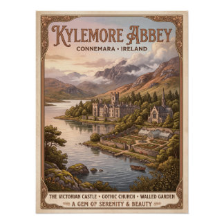 Kylemore Abbey Ireland Vintage Travel Poster