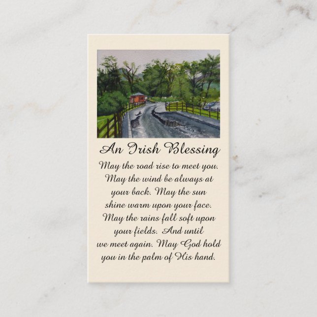 Kylemore Abbey Irish Blessing in Greens Siennas  Business Card (Front)