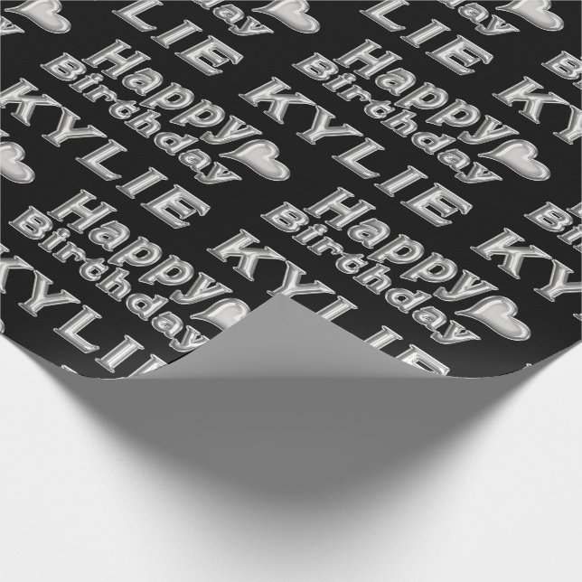Kylie Happy Birthday silver black gift paper (Corner)