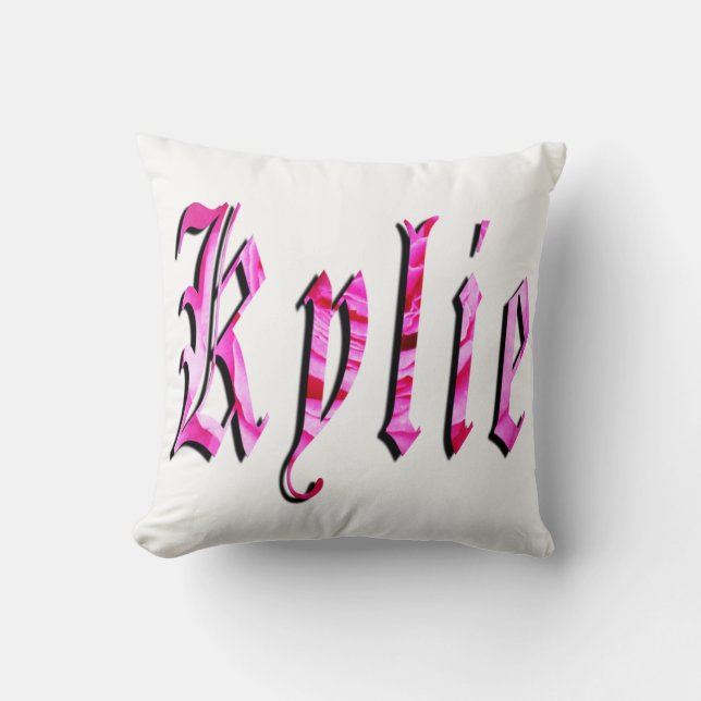 Kylie, Name,  Logo, White Throw Cushion. Pillow (Front)