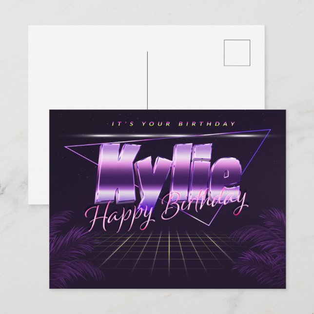 Kylie Nom Prénom Anniversaire de la carte postale (Devant / Derrière)