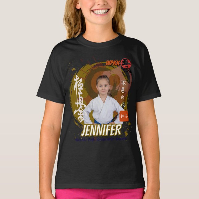 Kyokushin Girl Brown Belt Personalized Team T-Shirt (Front)