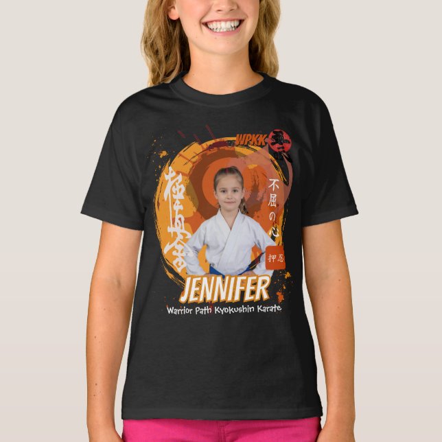 Kyokushin Girl Orange Belt Personalized Team T-Shirt (Front)