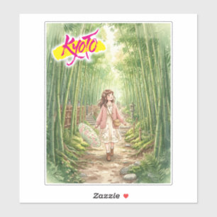 Kyoto, Arashiyama, Bamboo Grove Path, Watercolor