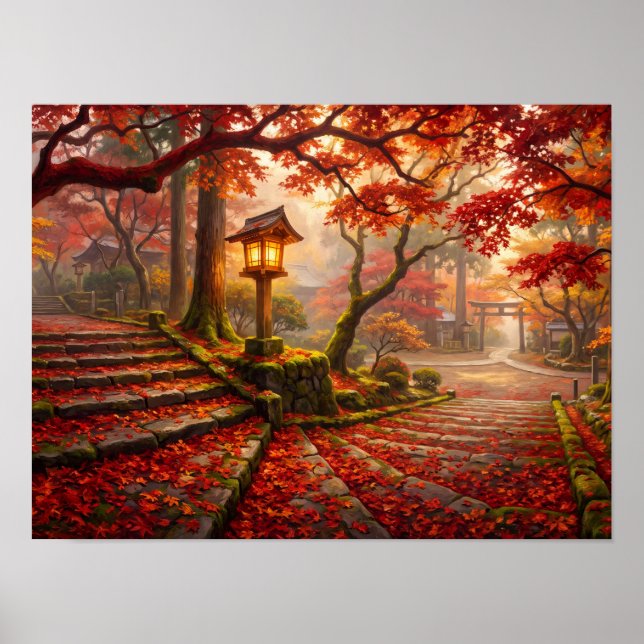 Kyoto Autumn Maple Temple Path Poster (Front)