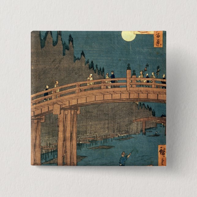 Kyoto bridge by moonlight 2 inch square button (Front)