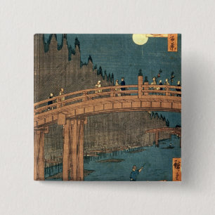 Kyoto bridge by moonlight 2 inch square button