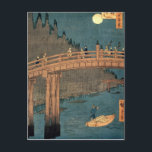 Kyoto bridge by moonlight postcard<br><div class="desc">Kyoto bridge by moonlight, from the series '100 Views of Famous Place in Edo', pub. 1855, | by Ando or Utagawa Hiroshige | Art Location: Victoria & Albert Museum, London, UK | Japanese Artist | Image Collection Number: BAL1439</div>