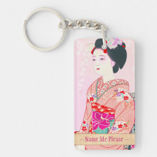 Kyoto Brocade, Four Leaves - Spring japanese lady Keychain