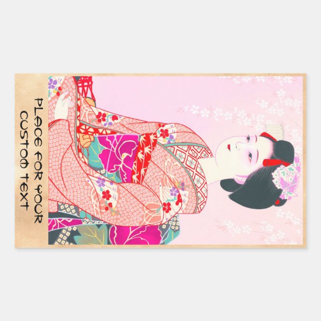 Kyoto Brocade, Four Leaves - Spring japanese lady Sticker (Front)