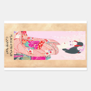 Kyoto Brocade, Four Leaves - Spring japanese lady Sticker