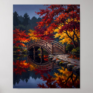 Kyoto Garden Bridge & Autumn Pond Print