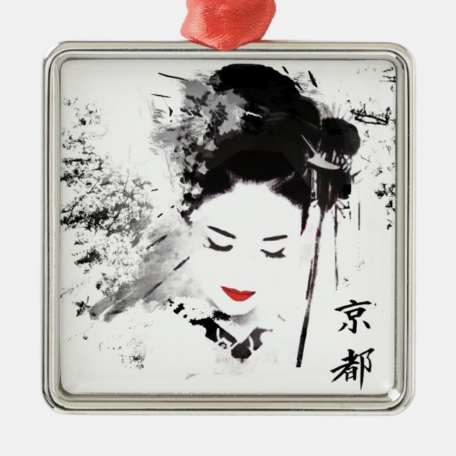 Kyoto Geisha Metal Ornament (Front)