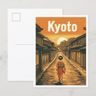 Kyoto Japan Art Vintage Travel Illustration Postcard