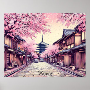 Kyoto Japan Cherry Blossom Landscape Poster