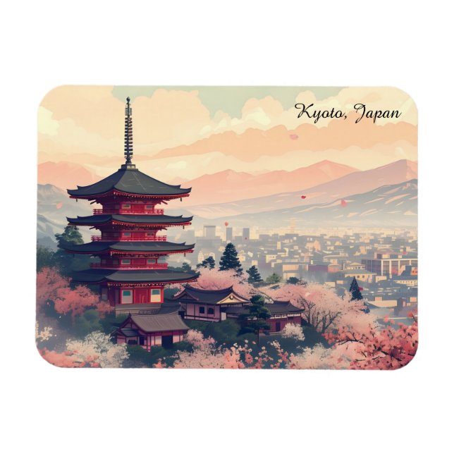 Kyoto Japan Cherry Blossom Temple Art –  Sapura  Magnet (Horizontal)