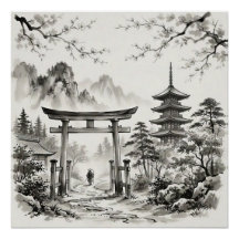 Kyoto Japan Ink Wash Landscape