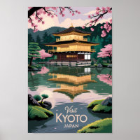Kyoto Japan Kinkaku-ji Illustration Travel Art Vin