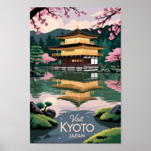 Kyoto Japan Kinkaku-ji Illustration Travel Art Vin Poster
