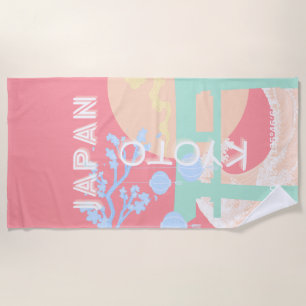 Kyoto Japan Pastel Travel Art Beach Towel