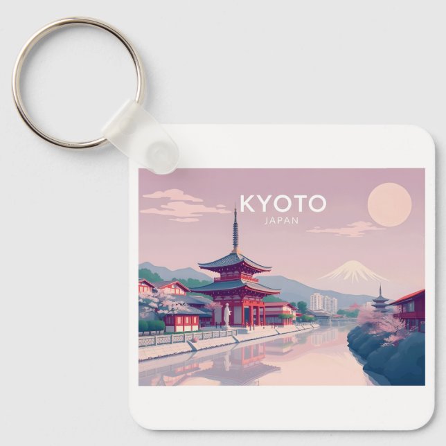 Kyoto Japan Pastel Travel Design Keychain (Front)