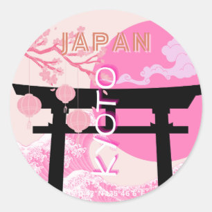 Kyoto Japan Pink Travel Art Classic Round Sticker