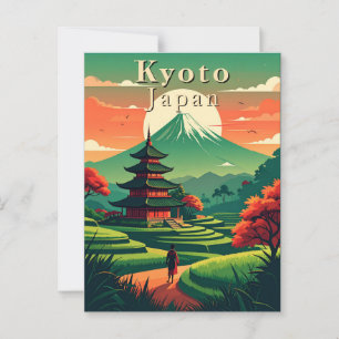 Kyoto Japan Retro Pagoda Mount Fuji Landscape Postcard