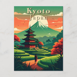Kyoto Japan Retro Pagoda Mount Fuji Landscape Postcard