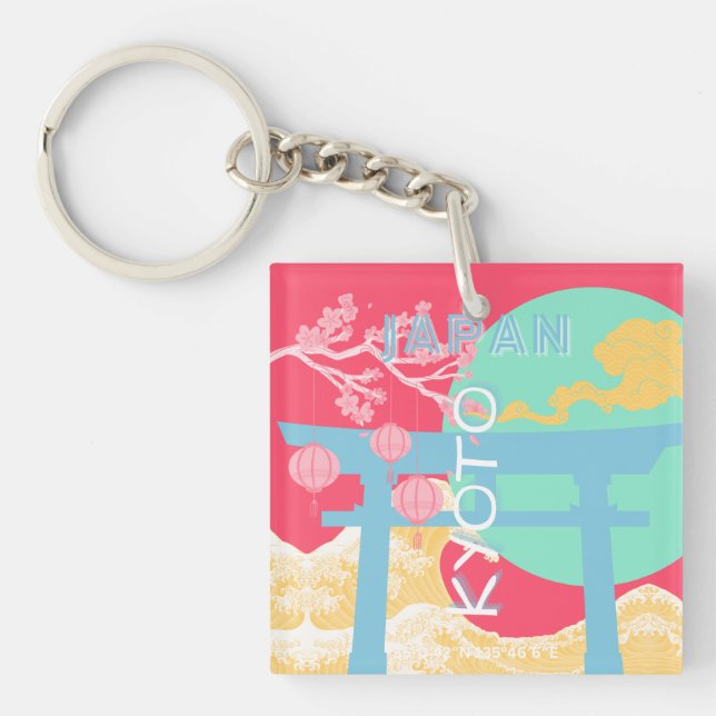 Kyoto Japan Retro Travel Art Keychain