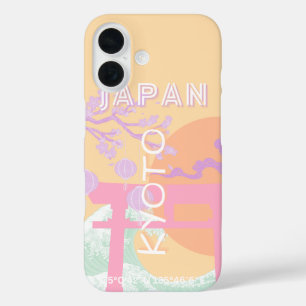 Kyoto Japan Travel Art, Orange Pastel Art iPhone 16 Case