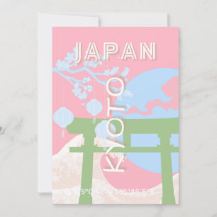 Kyoto Japan Travel Art, Pastel Travel Art Holiday Card