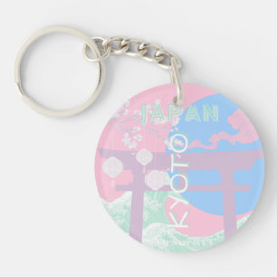 Kyoto Japan Travel Art, Pink Preppy Art Keychain