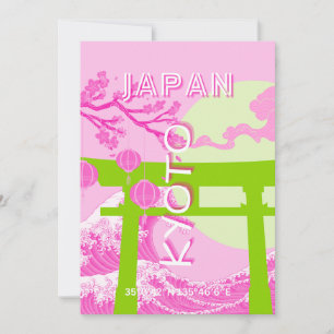Kyoto Japan Travel Art, Pink Travel Art Holiday Card