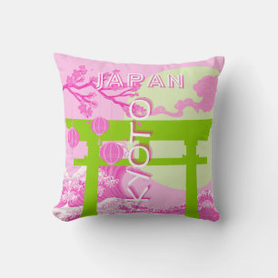 Kyoto Japan Travel Art, Pink Travel Art Throw Pillow