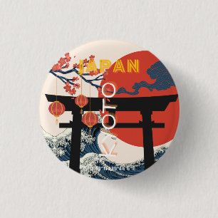 Kyoto Japan Travel Art, Retro Travel Art 1 Inch Round Button