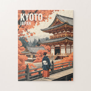 Kyoto Japan Travel Autumn Temple Retro Personalize Jigsaw Puzzle