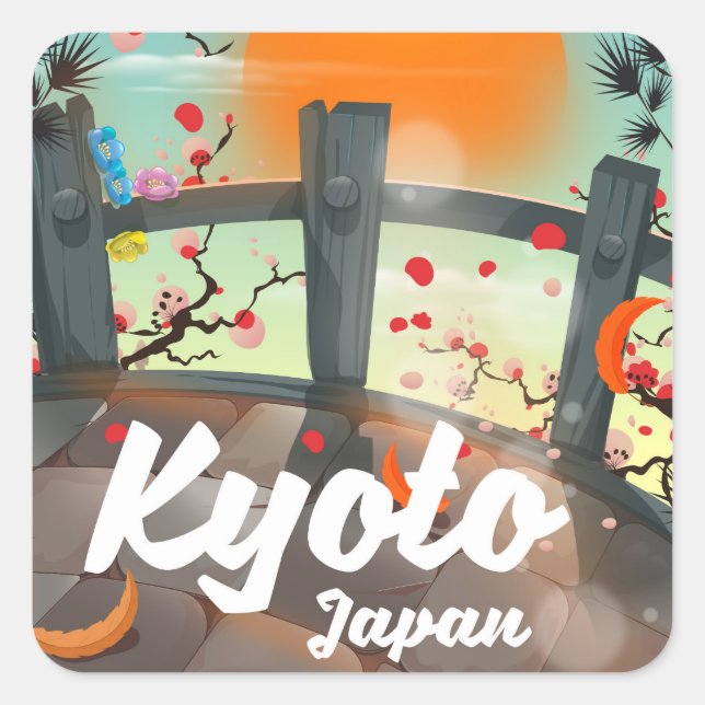 Kyoto Japan travel poster Square Sticker (Front)